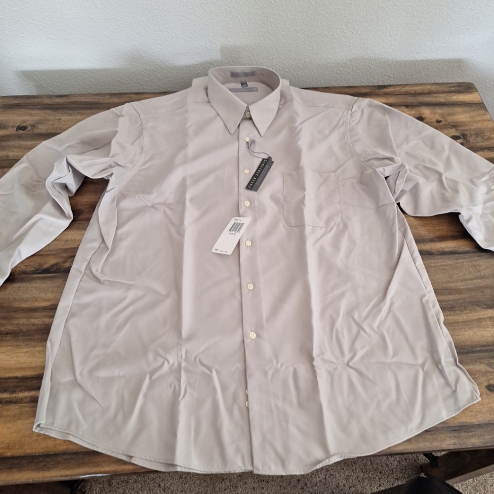 GEOFFREY BEENE  Button Up Shirt Adult L Long Sleeve 17 - 32/33 Beige